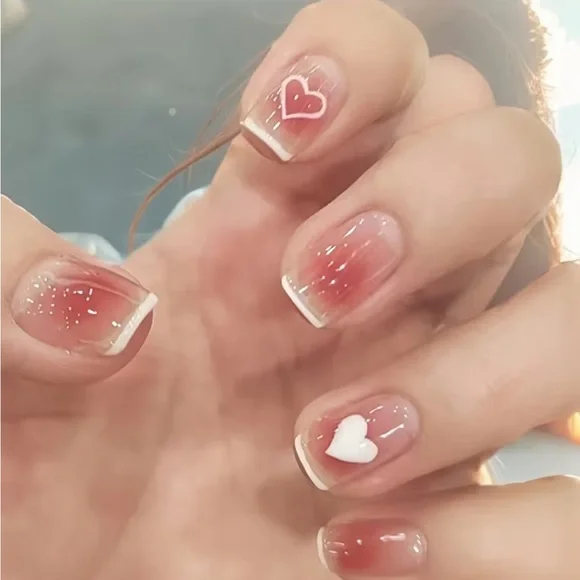 Blush Love Press on Nail Nail Set with Heart Accents valentines nails - Picture 1 of 3